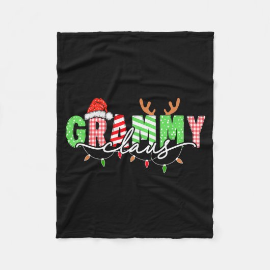 Grammy Claus Xmas Christmas Lights Pajama Family M Fleece Deken (Voorkant)