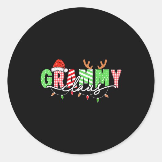 Grammy Claus Xmas Christmas Lights Pajama Family M Ronde Sticker (Voorkant)