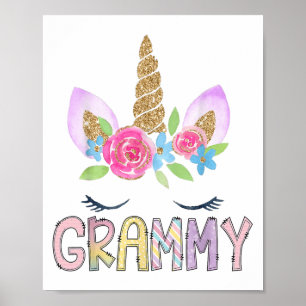 Grammy Eenhoorn Bloemen Verjaardag Meisje Familie Poster