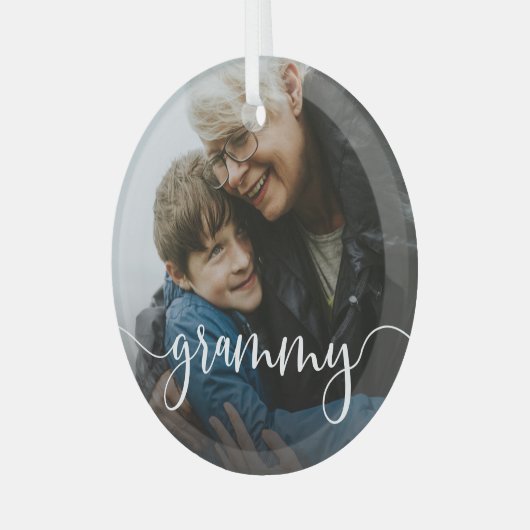 Grammy Grandma Script Overlay Glas Ornament (Voorkant links)