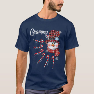 Grammy Snowman Candy Cane Christmas Red Plaid Hat  T-shirt