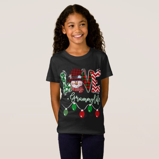 Grammy Snowman Love Grammy Life Kerstmis Red Plai T-shirt (Voorkant volledig)