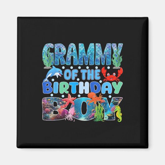 Grammy van de Birthday Boy Aquarium Zee Animals Ma Magneet (Voorkant)