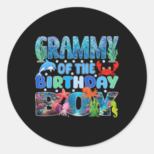 Grammy van de Birthday Boy Aquarium Zee Animals Ma Ronde Sticker
