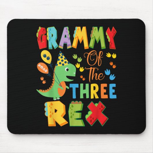 Grammy van de Drie Rex 3e Verjaardag Jongen Dinosa Muismat (Voorkant)