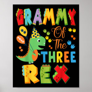 Grammy van de Drie Rex 3e Verjaardag Jongen Dinosa Poster