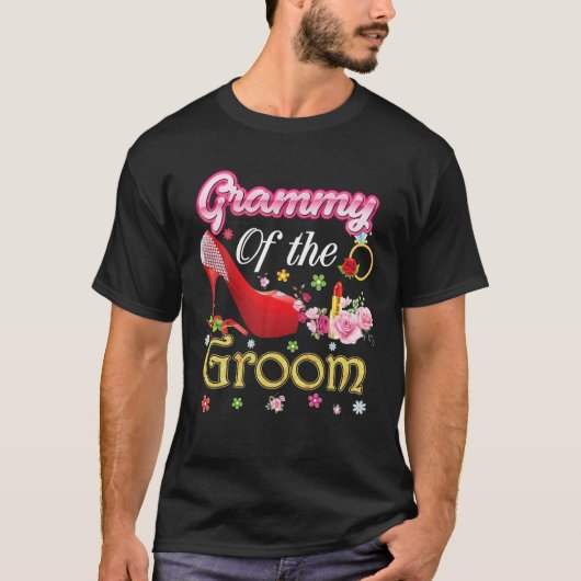 Grammy van de groom Happy Wedding Flower Pink Shoe T-shirt (Voorkant)