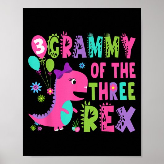 Grammy voor de Three Rex Dinosaur T-Rex 3rd Birthd Poster (Voorkant)