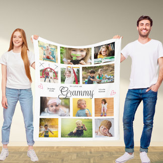 Grammy We Love You Gepersonaliseerde harten Modern Fleece Deken