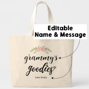 Grammy's Goodies Custom Floral Gift van kleinkinde Grote Tote Bag