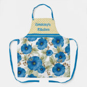 Grammy's keuken - Blauwe flora en geel patroon Schort (Voorkant)