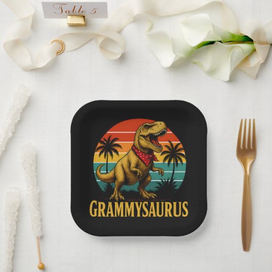 Grammysaurus T Rex Dinosaur Grammy Moederdag Papieren Bordje (Huwelijk)