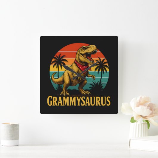 Grammysaurus T Rex Dinosaur Grammy Moederdag Vierkante Klok (Huis)