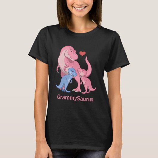 GrammySaurus T-Rex met Baby Boy & Girl Dinosaurs T-shirt (Voorkant)