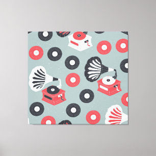 Gramofoon Hand-getekende naadloze kunst Canvas Afdruk
