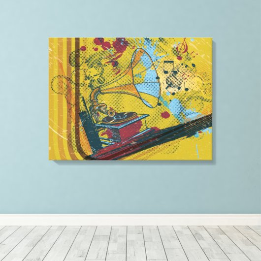 Gramofoon retro canvas print poster (Insitu (Houten vloer))