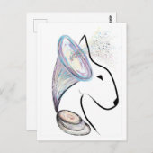 Gramophone Bull Terrier Muziek Surreal huisdier ku Briefkaart (Voorkant / Achterkant)