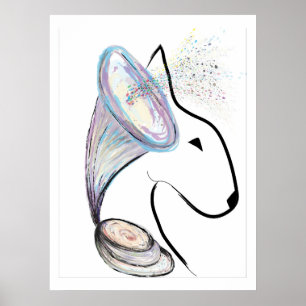 Gramophone Bull Terrier Muziek Surreal huisdier ku Poster