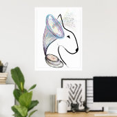 Gramophone Bull Terrier Muziek Surreal huisdier ku Poster (Thuiskantoor)
