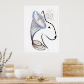 Gramophone Bull Terrier Muziek Surreal huisdier ku Poster (Keuken)