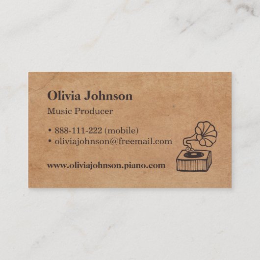 Gramophone Music Producer  Visitekaartjes (Achterkant)