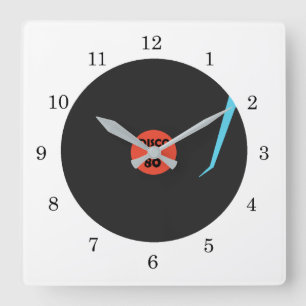 Gramophone Record Clock - Disco 80' Dance Party Vierkante Klok