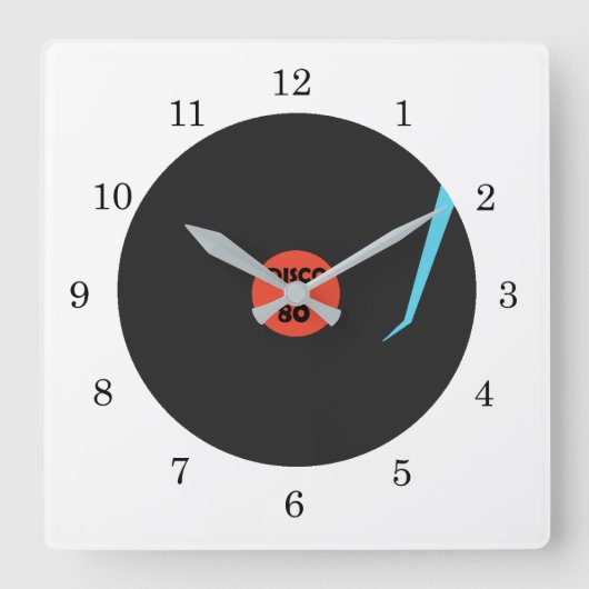 Gramophone Record Clock - Disco 80' Dance Party Vierkante Klok (Voorkant)