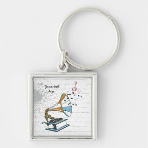 Gramophone retro aangepaste sleutelhanger