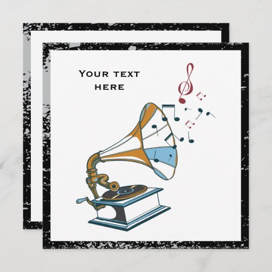Gramophone retro aangepaste uitnodiging (Voorkant / Achterkant)
