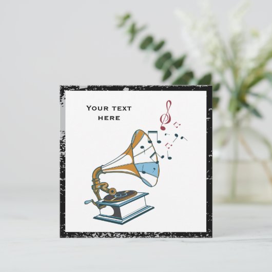 Gramophone retro aangepaste uitnodiging (Staand voorkant)