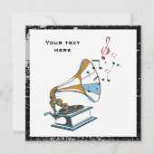 Gramophone retro aangepaste uitnodiging (Voorkant)