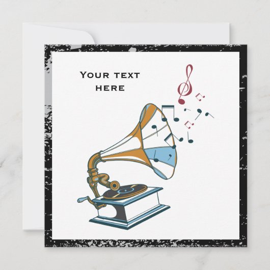 Gramophone retro aangepaste uitnodiging (Voorkant)