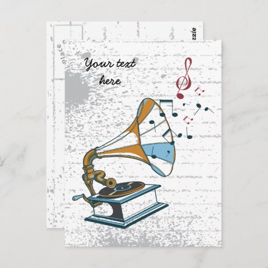 Gramophone retro custom briefkaart (Voorkant / Achterkant)