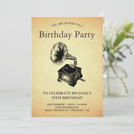 Gramophone verjaardagsfeestje Kaart (Staand voorkant)