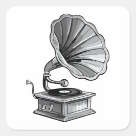 Gramophone Vierkante Sticker