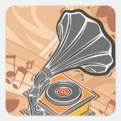 Gramophone Vierkante Sticker (Voorkant)