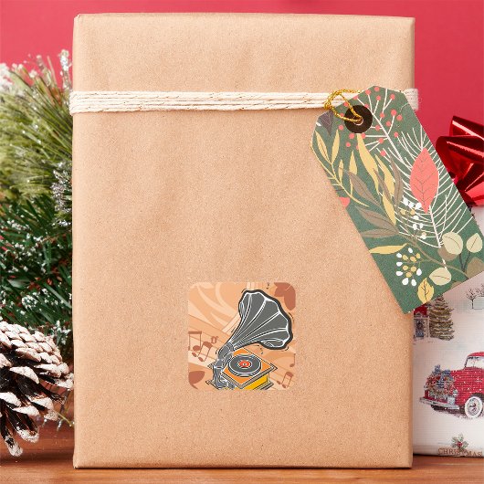 Gramophone Vierkante Sticker