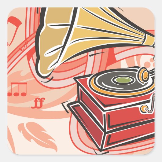  Gramophone Vierkante Sticker (Voorkant)