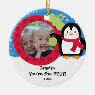 Grampa-foto met kerstversiering in Penguin Keramisch Ornament