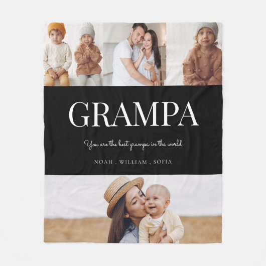 Grampa zwart-wit moden typografie 4 foto fleece deken (Voorkant)