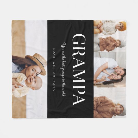 Grampa zwart-wit moden typografie 4 foto fleece deken (Voorkant (Horizontaal))