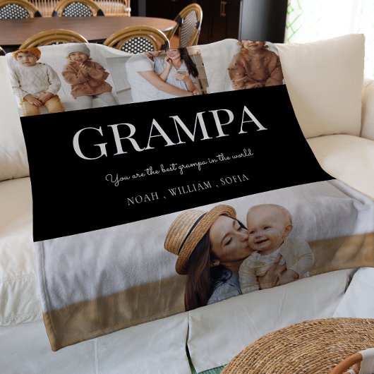 Grampa zwart-wit moden typografie 4 foto fleece deken