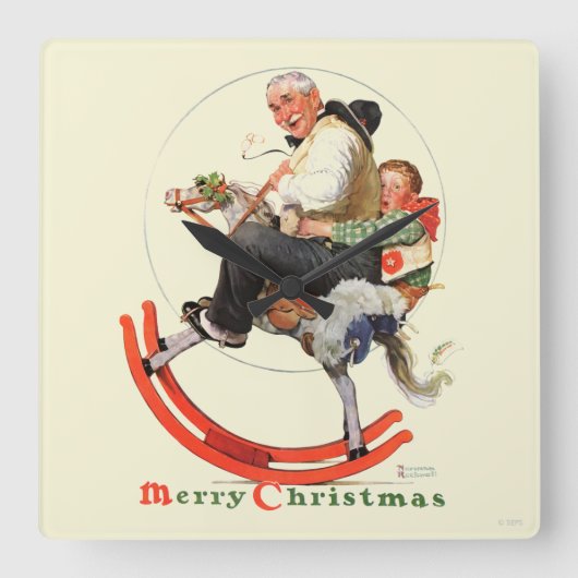 Gramps op Rocking Horse Vierkante Klok (Voorkant)