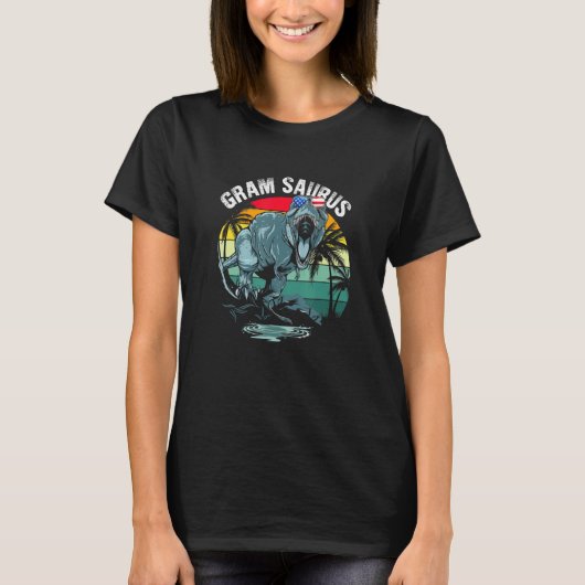 Gramsaurus T Rex Dinosaurus Gram Saurus US vlag Fa T-shirt (Voorkant)