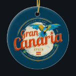 Gran Canaria Parrot Canarische Eilanden Spanje Vin Keramisch Ornament<br><div class="desc">Gran Canaria en Parrot Spanje souvenir voor de vakantie op de Canarische Eilanden. Gran Canaria met retro parrot Canarische Eilanden als souvenir voor het strand en zee van Playa del Inglés. Lifestyle voor Gran Canaria Backpackers en Las Palmas Volcano Trip. Gran Canaria in Spanje Canarische Eilanden Souvenir. Gran Canaria in...</div>
