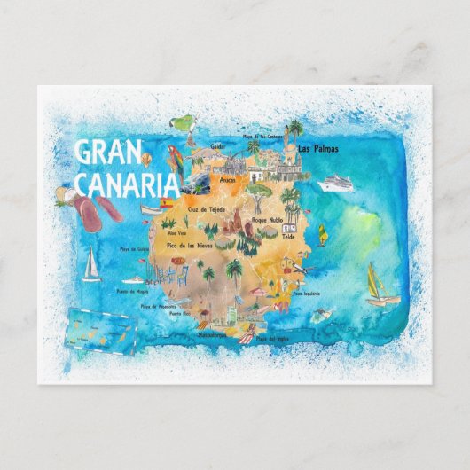 Gran Canarias Spanje Illustrate Map Briefkaart (Voorkant)