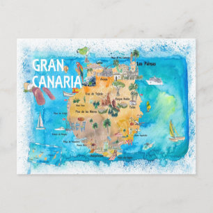 Gran Canarias Spanje Illustrate Map Briefkaart