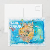 Gran Canarias Spanje Illustrate Map Briefkaart (Voorkant / Achterkant)
