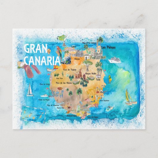 Gran Canarias Spanje Illustrate Map Briefkaart (Voorkant)