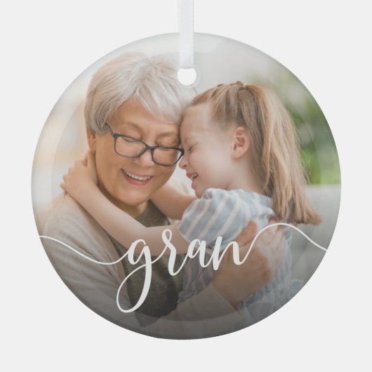 Gran Grandma Script Overlay Glas Ornament (Voorkant)